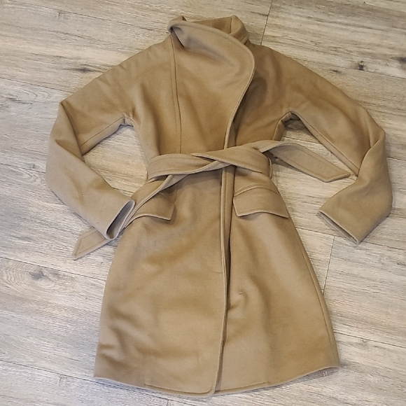 EUC, Wilfred Wool/cashmere Coat, No Sz Tag. Tan Belted, Pockets. 16 ptp - Picture 2 of 11